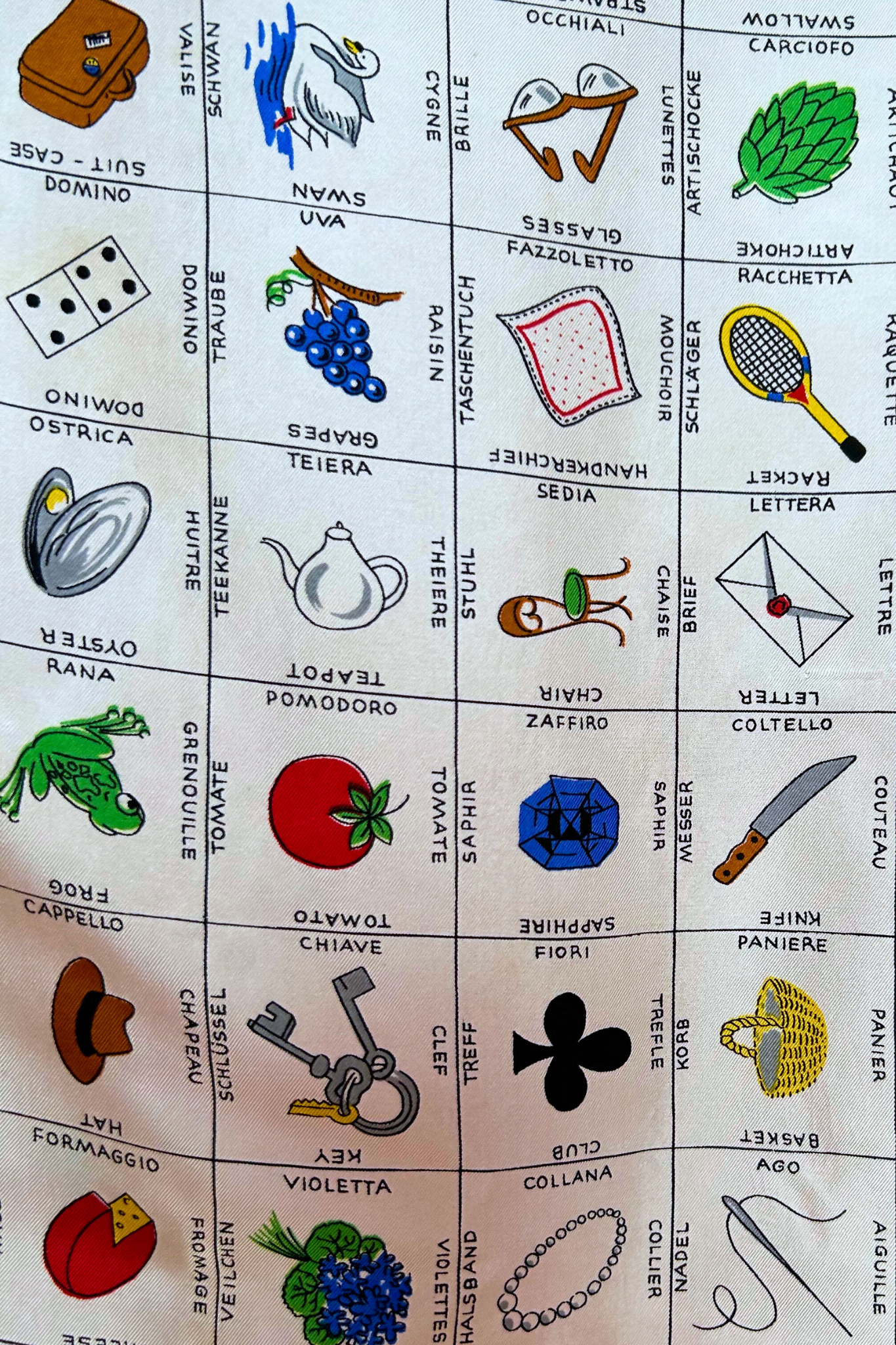 Foulard en soie quadrilingue