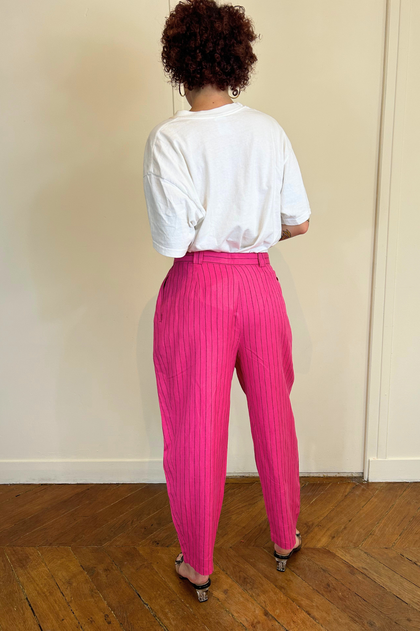 Pantalon fushia rayé T.36/38