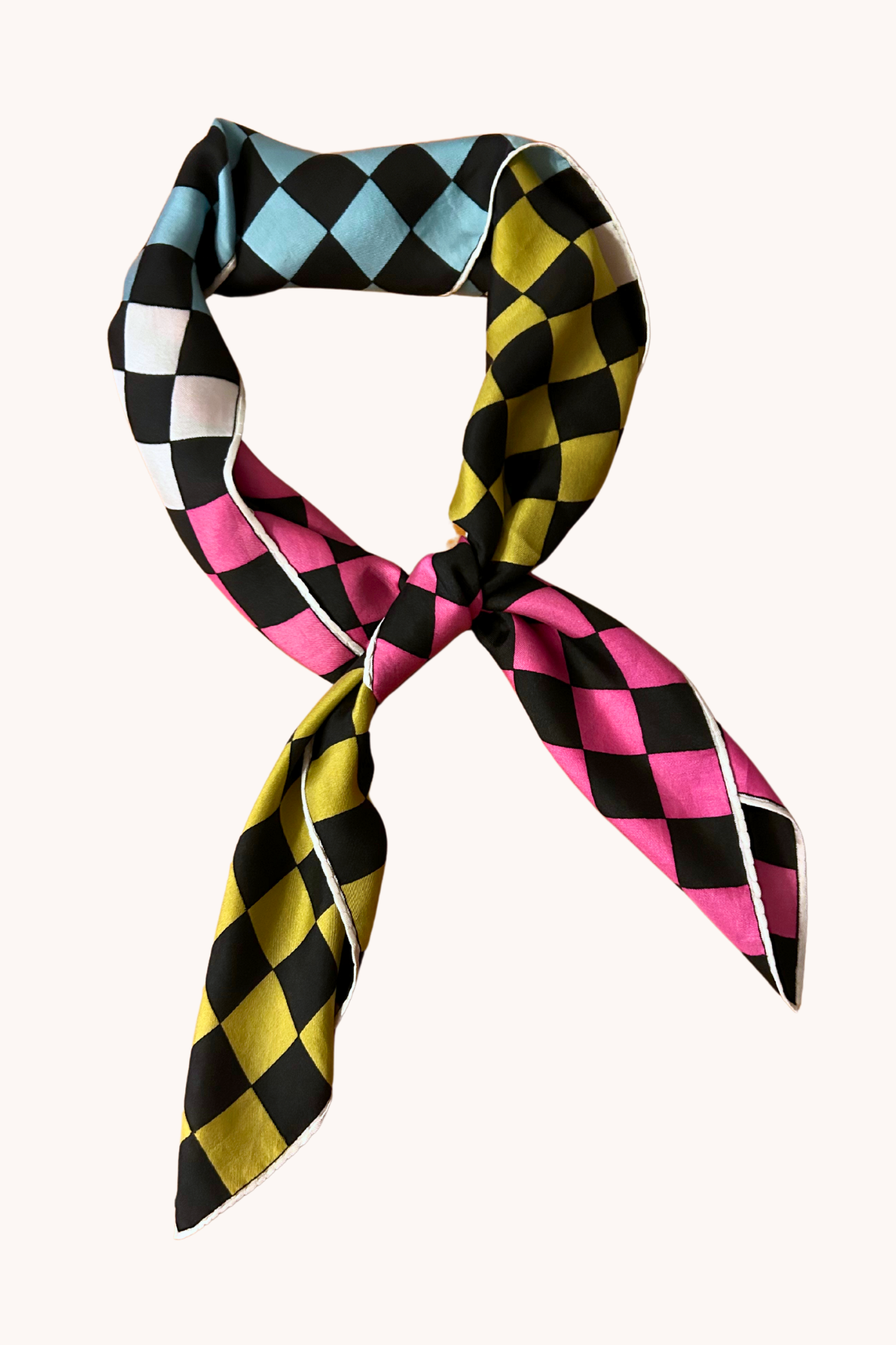 Foulard en soie imprimé damier